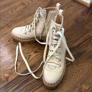 Steve Madden Cream and Brown Lace Up Boots with Sturdy Sole